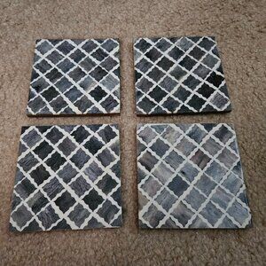 MODERN 4 MY MELA TRELLIS BONE INLAID GRAY BAR DRINK WOOD COASTERS MADE IN INDIA